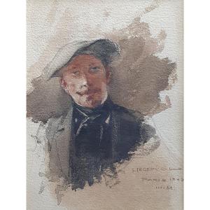 Laszlo Hegedüs Autoportrait Aquarelle Paris 1896 peintre hongrois 