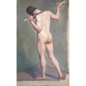 Naked Man Academy 1850 Signature Oil On Canvas