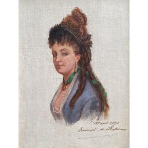 De Chaponay Portrait De Femme Aux Bijoux Huile Sur Toile 1870