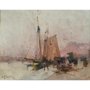 Eugène Galien Laloue Scène De Port Animée à Rouen Huile Sur Toile Fin Du XIXème Siècle 