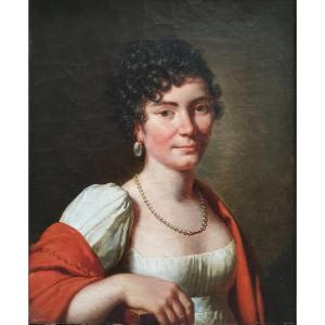 Portrait Of Woman With Jewelry Empire Period Oil On Canvas Belot