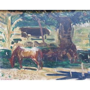 Adriaan Herman Gouwe Cheval à Tahiti Huile Sur Toile Vers 1930 à restaurer