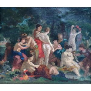 Bacchanal Sketch Oil On Canvas From The XIXth Century