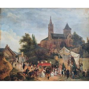 Procession De La Fête-dieu Huile Sur Toile Début Du XIXème Siècle