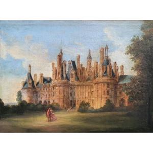 Château De Chambord Scène Animée Huile Sur Toile Milieu Du XIXème Siècle