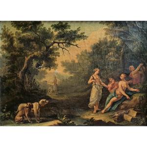 Jens Juel Diane Chasseresse Peintre Danois Huile Sur Toile Du XVIIIème Siècle Chiens à Nettoyer