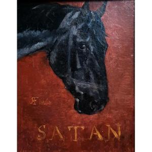 Adrien Finot Portrait Of The Horse Satan Oil On Canvas Framed 1881 Riding