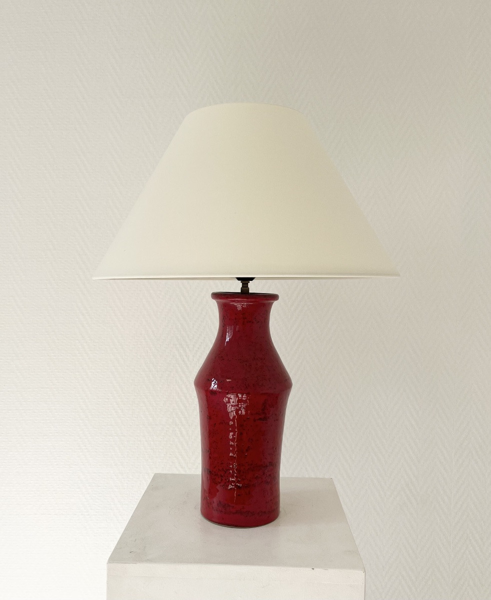 Lampe de table en céramique  émaillée rouge-photo-1