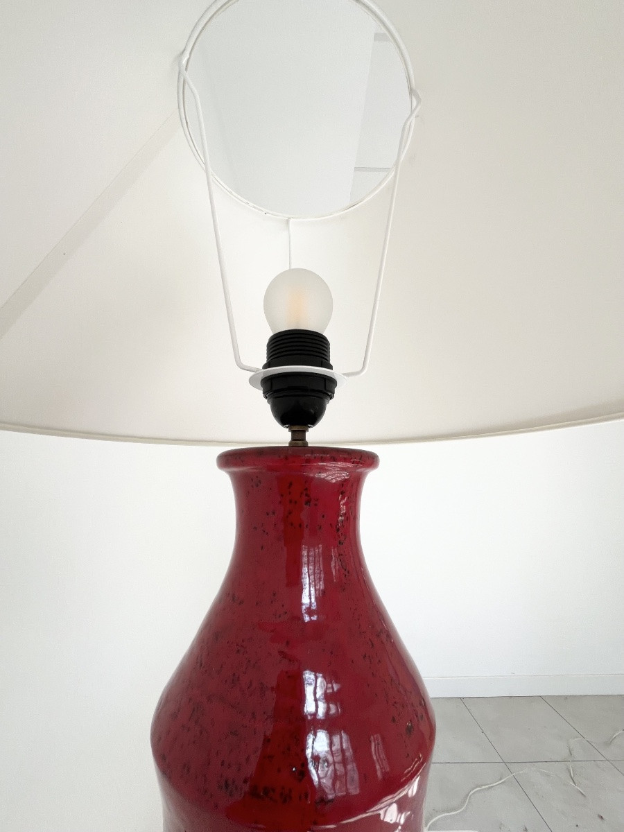 Lampe de table en céramique  émaillée rouge-photo-5