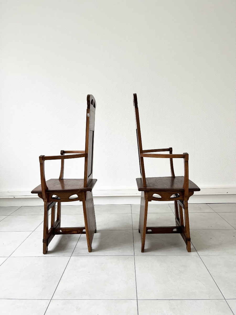 Set Of 4 Arts & Crafts Armchairs -photo-3