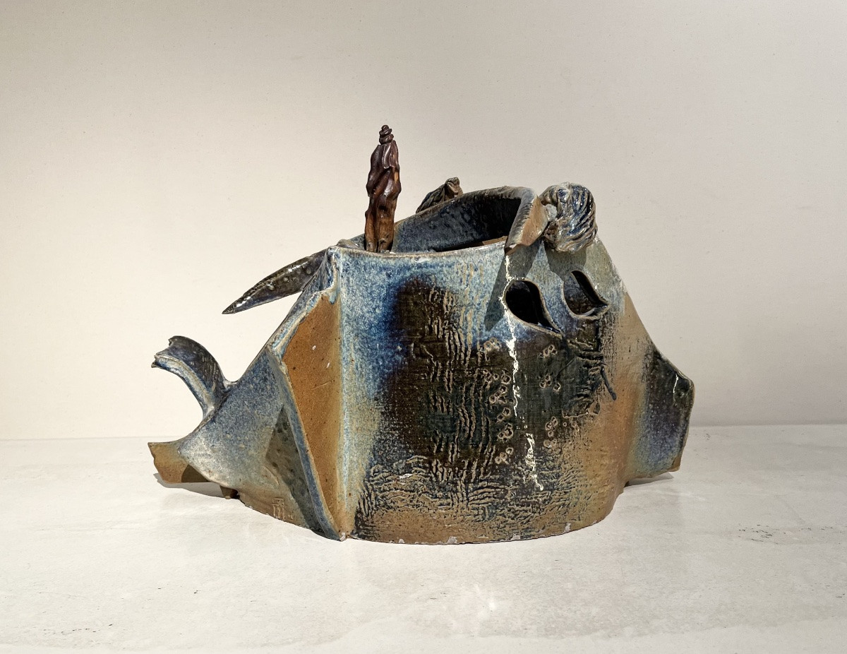 Vase Sculpture en céramique émaillée,  La Borne.-photo-2