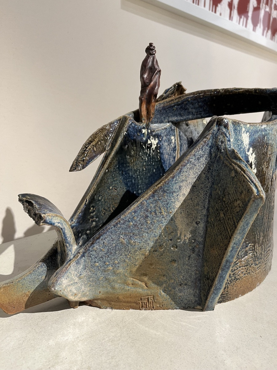 Vase Sculpture en céramique émaillée,  La Borne.-photo-3