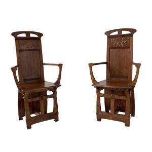 Set Of 4 Arts & Crafts Armchairs 
