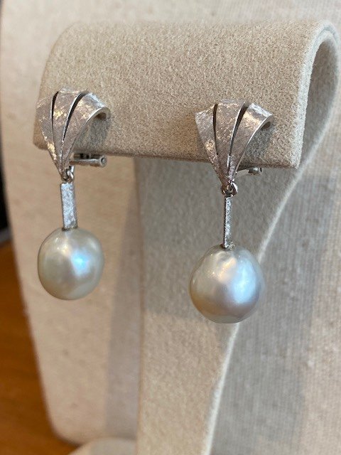 Boucles d'Oreille Clips Perles Et Or Gris -photo-4