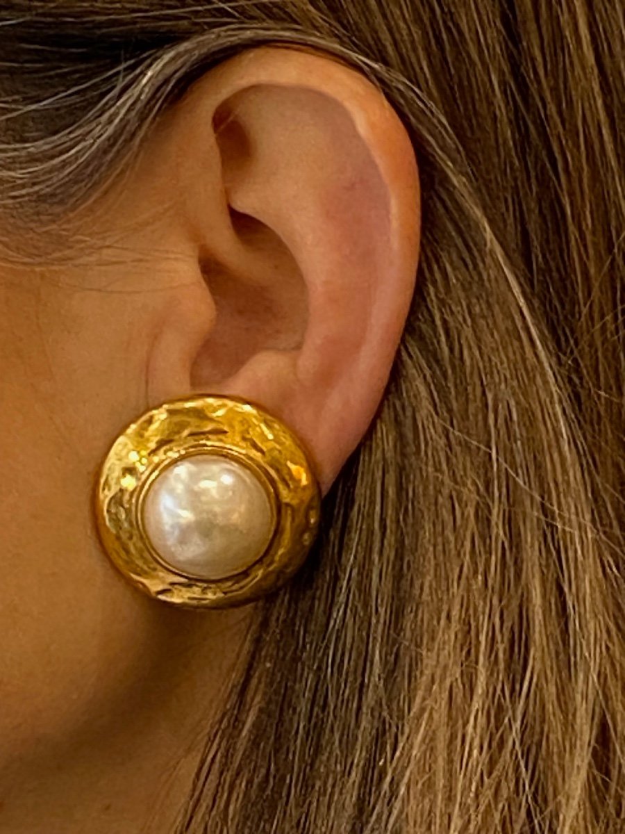 Yves Saint Laurent, Gold Clip-on Earrings And Fancy Pearls