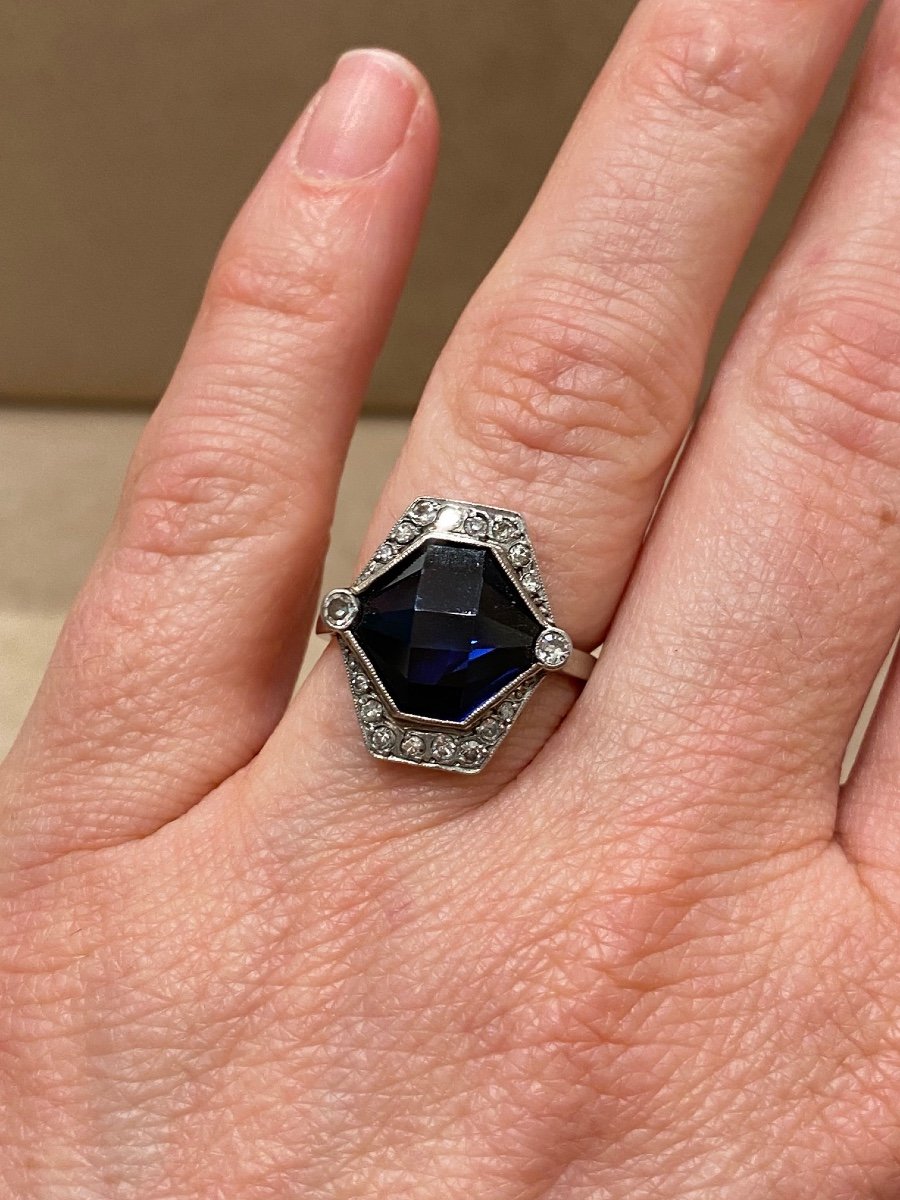Bague Art Déco Saphir Verneuil & Diamants-photo-2