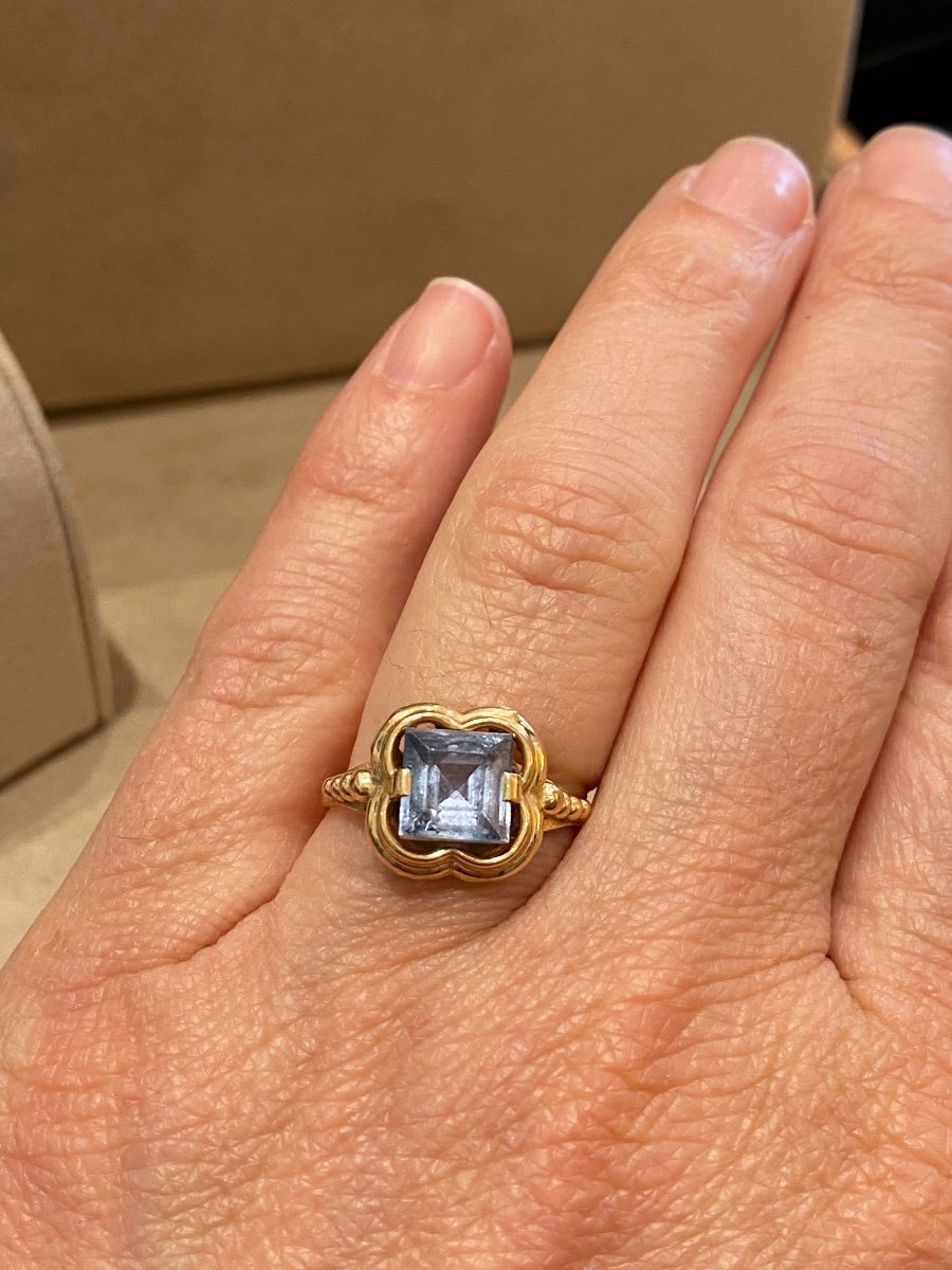 Bague Trèfle Vintage En Or Rose Et Pierre Bleue d'Imitation-photo-2