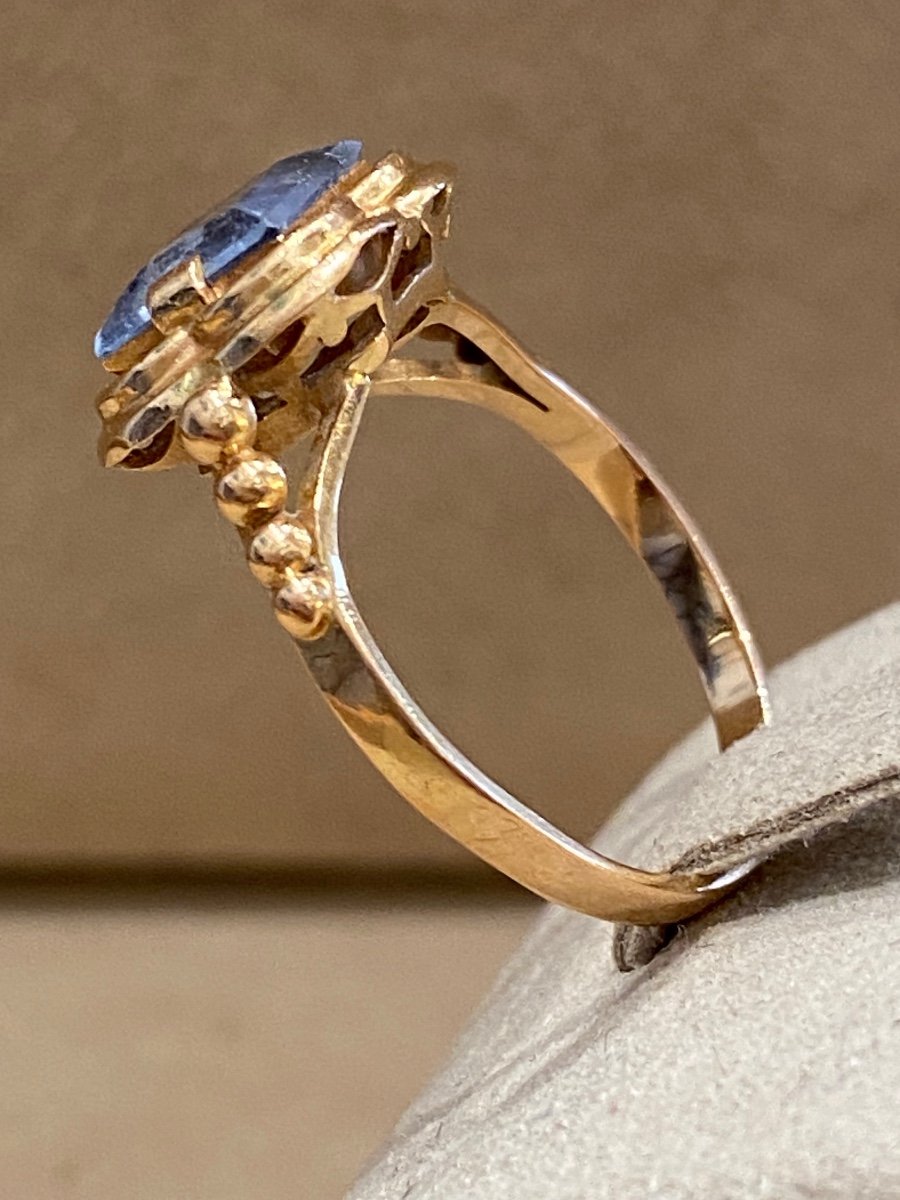 Bague Trèfle Vintage En Or Rose Et Pierre Bleue d'Imitation-photo-1