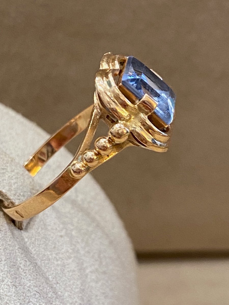 Bague Trèfle Vintage En Or Rose Et Pierre Bleue d'Imitation-photo-2