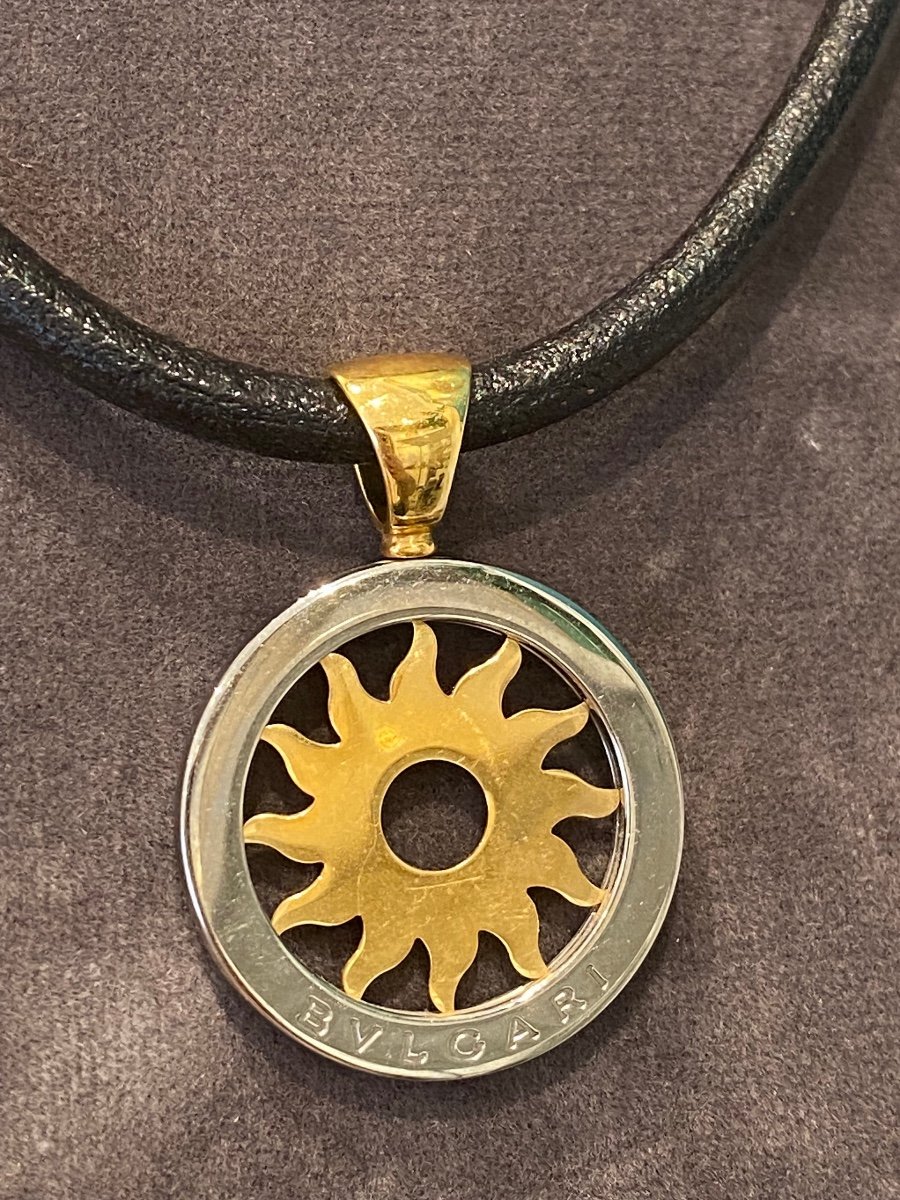 BVLGARI, Collier & Pendentif "tondo" En Or Jaune & Acier-photo-1