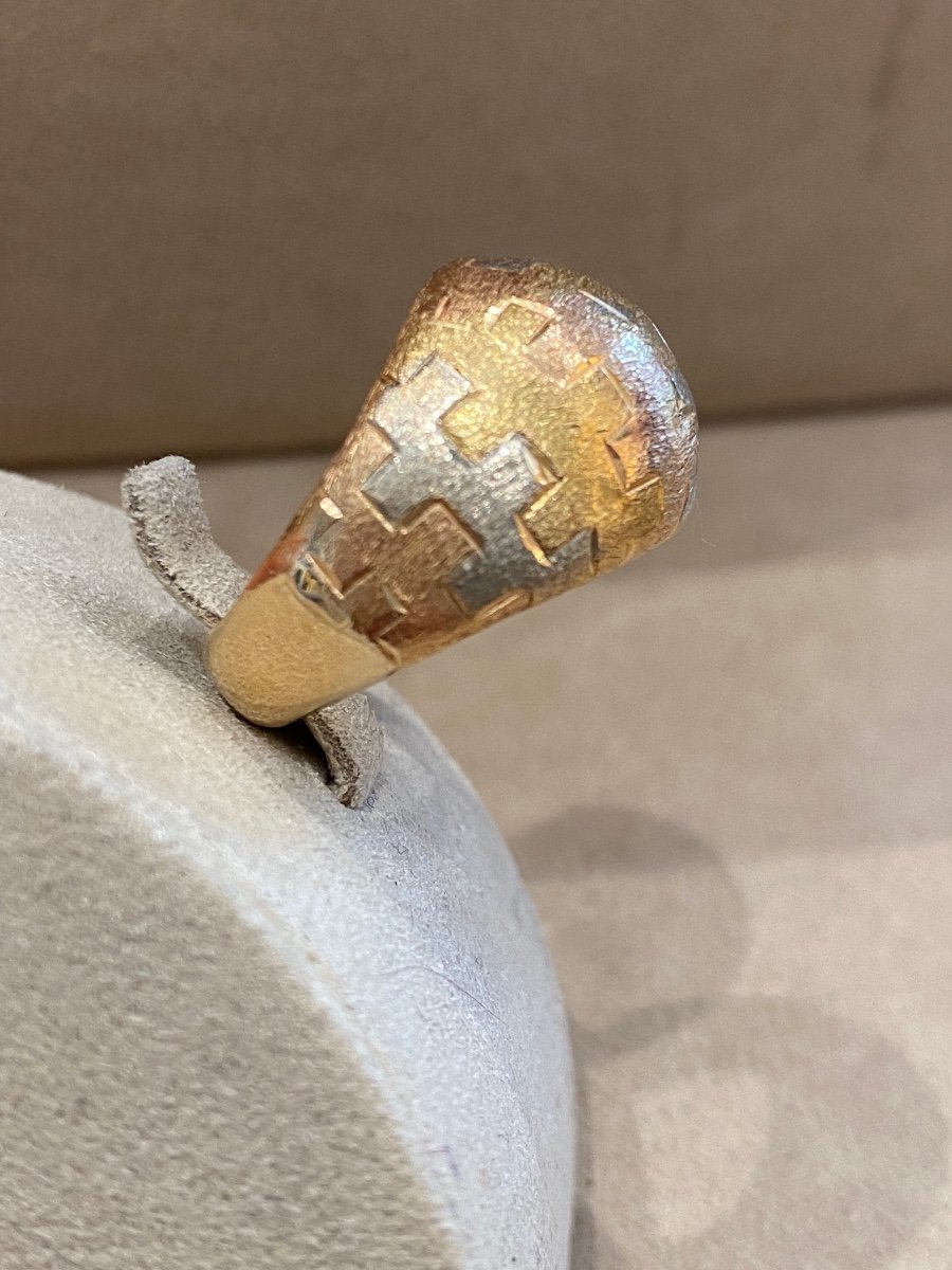 Textured Three Gold Dome Ring, 1970s-photo-2