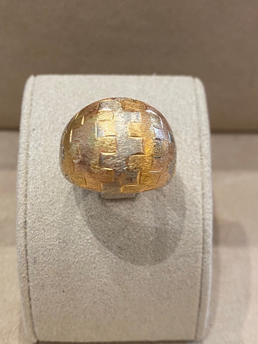 Textured Three Gold Dome Ring, 1970s-photo-3