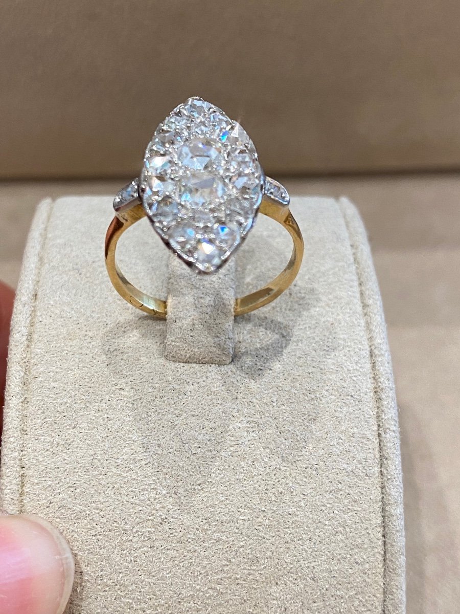 Délicate Bague Marquise Ornée De Diamants Taille Anversoise-photo-4