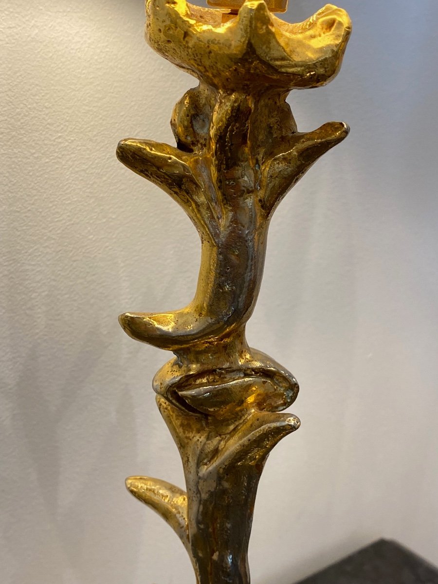 Georges Mathias, Two-arm Sculpture Lamp In Golden Cast Iron-photo-3