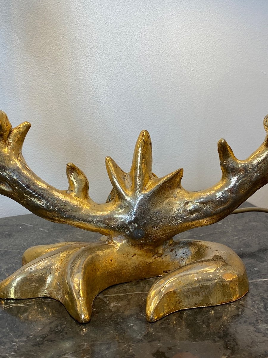 Georges Mathias, Two-arm Sculpture Lamp In Golden Cast Iron-photo-4