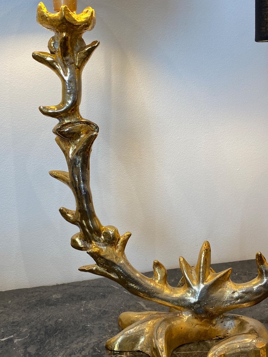 Georges Mathias, Two-arm Sculpture Lamp In Golden Cast Iron-photo-5