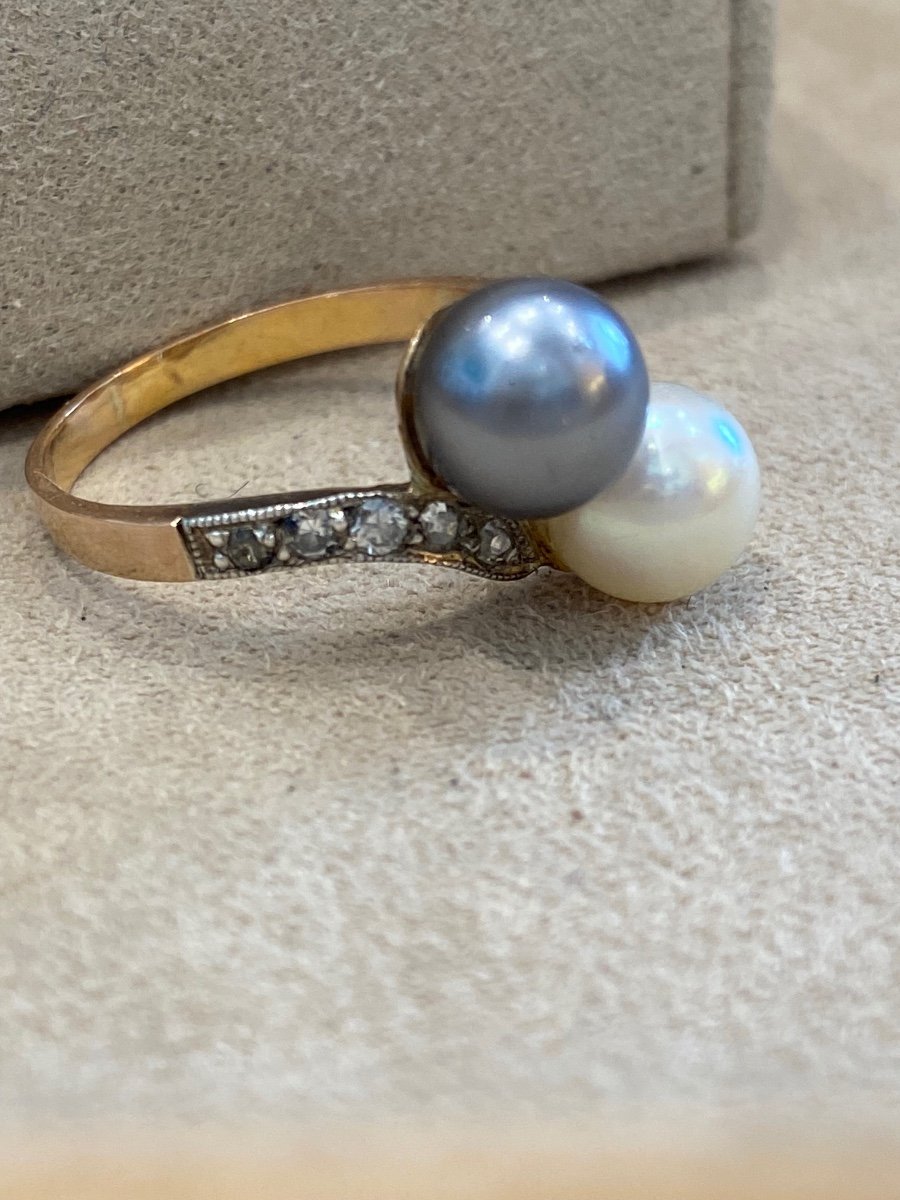 Old Toi & Moi Ring Including Tahitian Pearl And Diamonds-photo-2