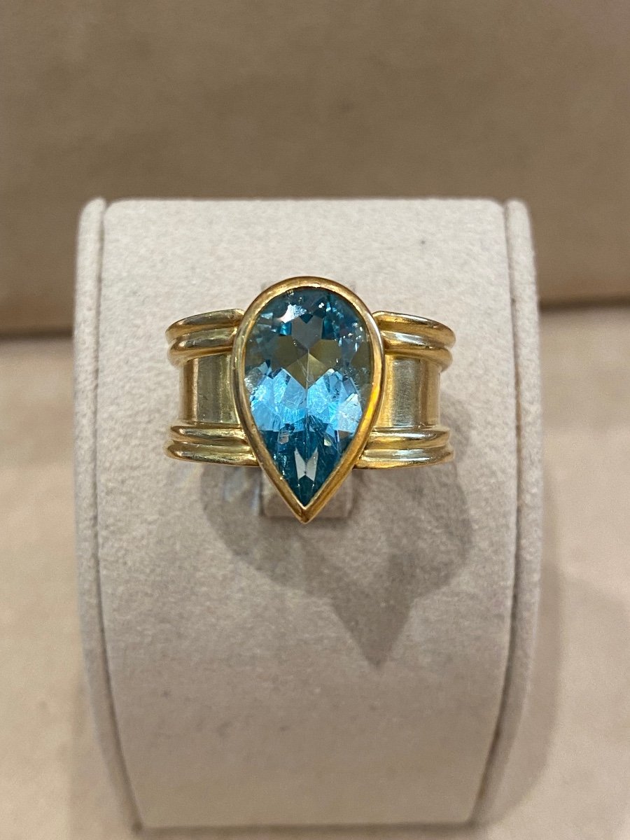 Modernist Faceted Pear Aquamarine Ring