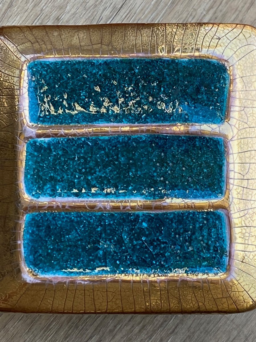Mithe Espelet, Small Jewelry Box Decorated With Turquoise Stripes In Crystallized Glass -photo-2