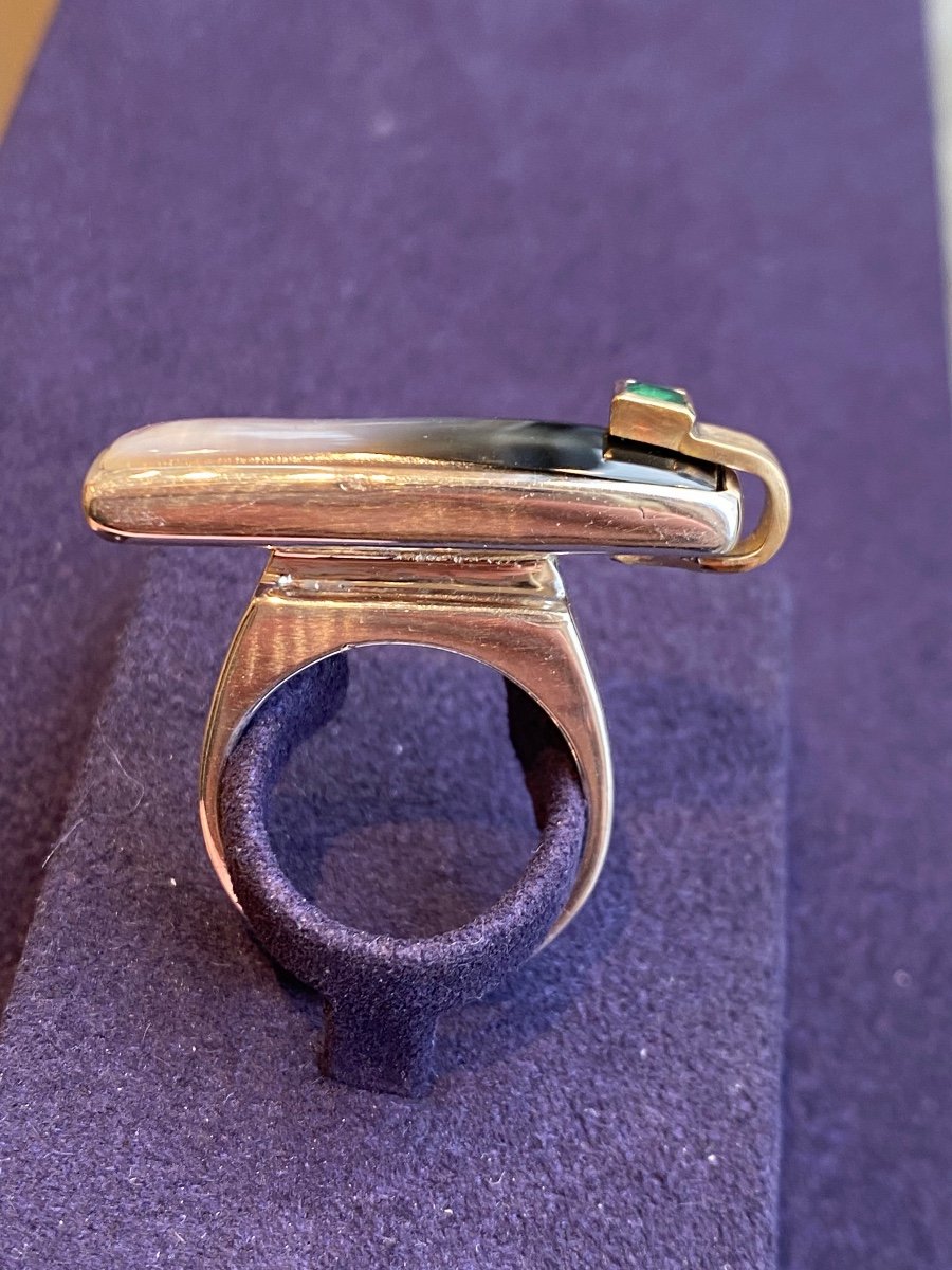 Janine Renard (1947), Modernist Mother-of-pearl And Emerald Ring-photo-7