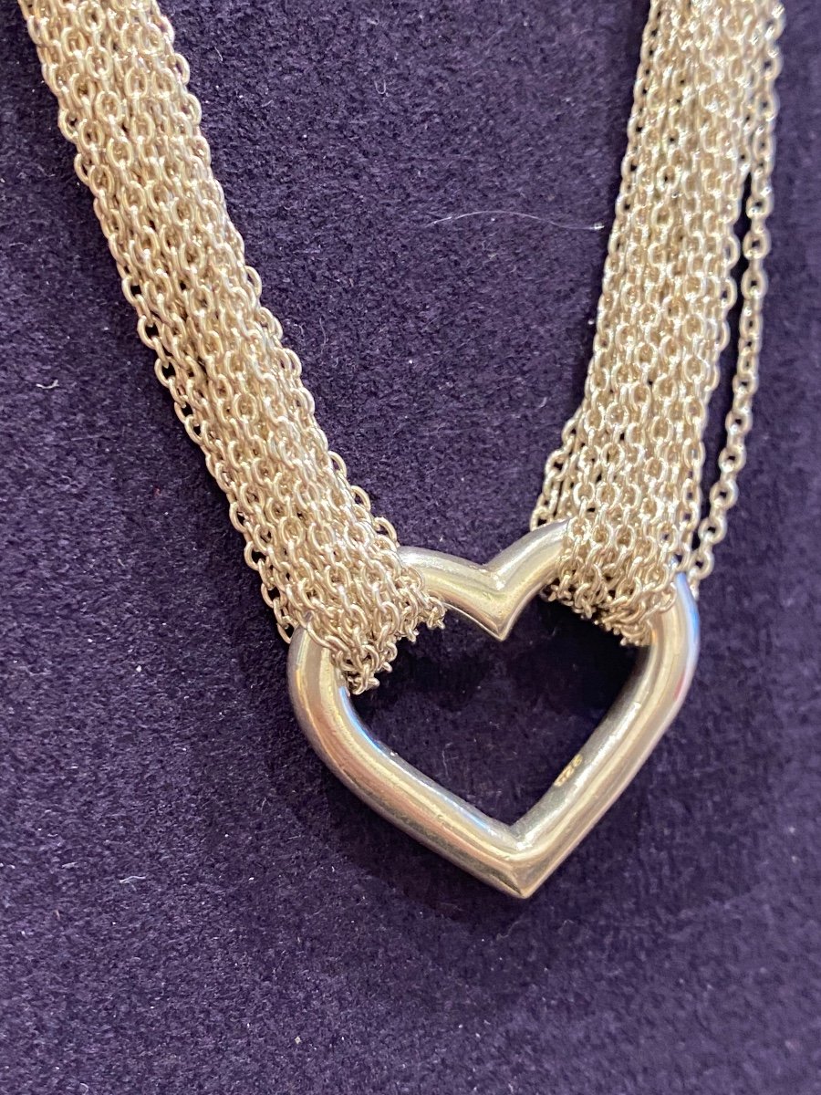 Tiffany & Co, Silver Multi-link Heart Necklace By Elsa Peretti-photo-1