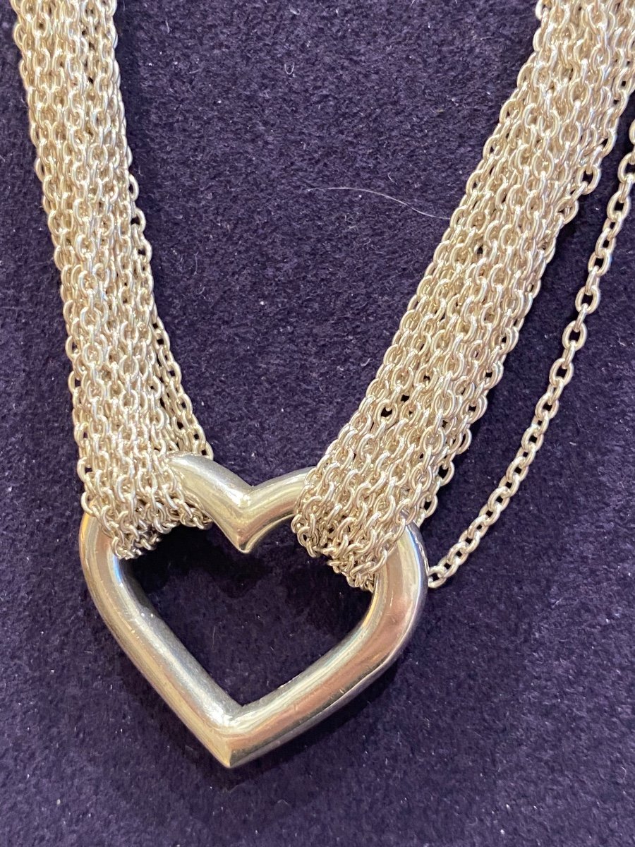 Tiffany & Co, Silver Multi-link Heart Necklace By Elsa Peretti-photo-2