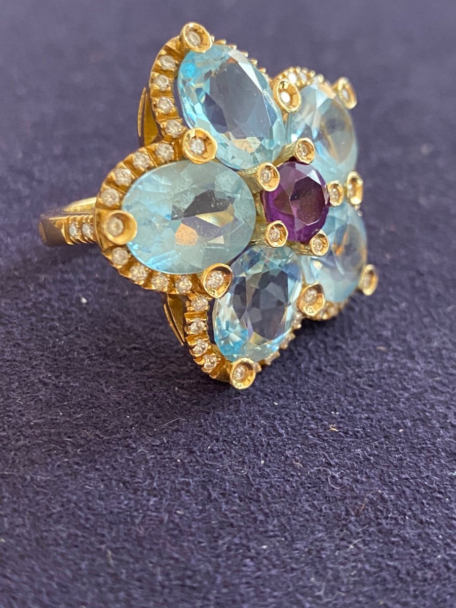  Bague cocktail Fleur Aigues-marines, Améthyste & Diamants-photo-2