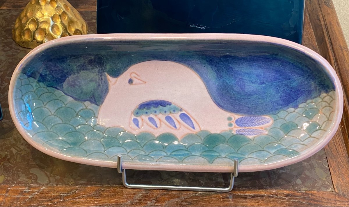 Robert & Jean Cloutier, Oblong Dish With Blue Bird-photo-4