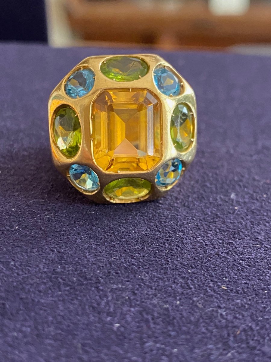 Bague Couture En Or & Gemmes Multicolores