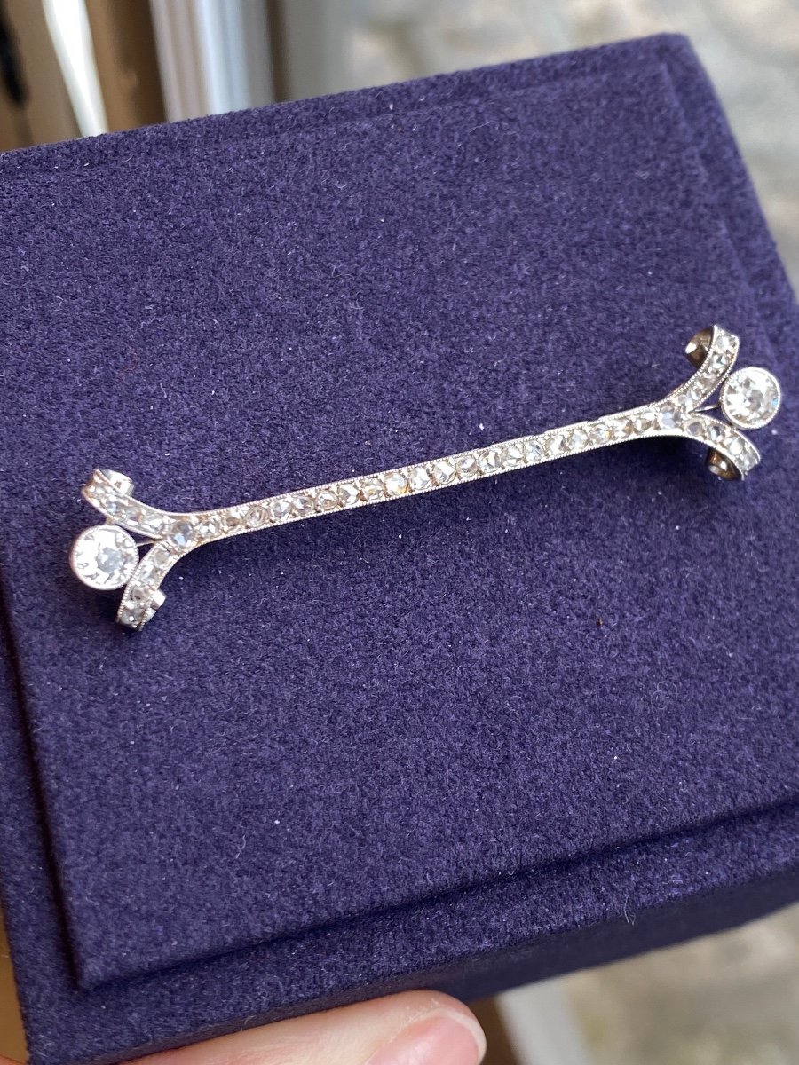 Broche Barrette Diamants Or & Platine Art Deco-photo-3