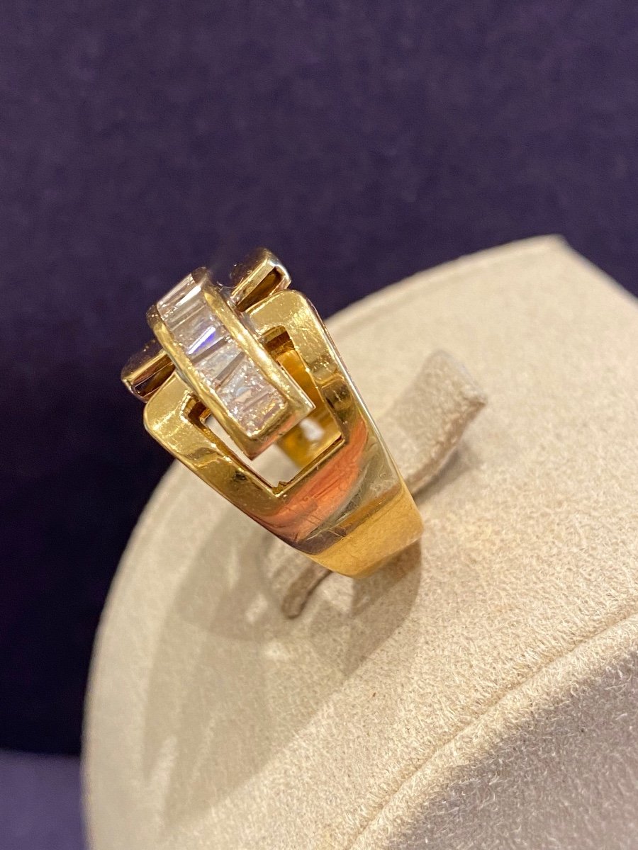Bague Tank Modèle "à Pont" Or Jaune & Diamants Taper-photo-2