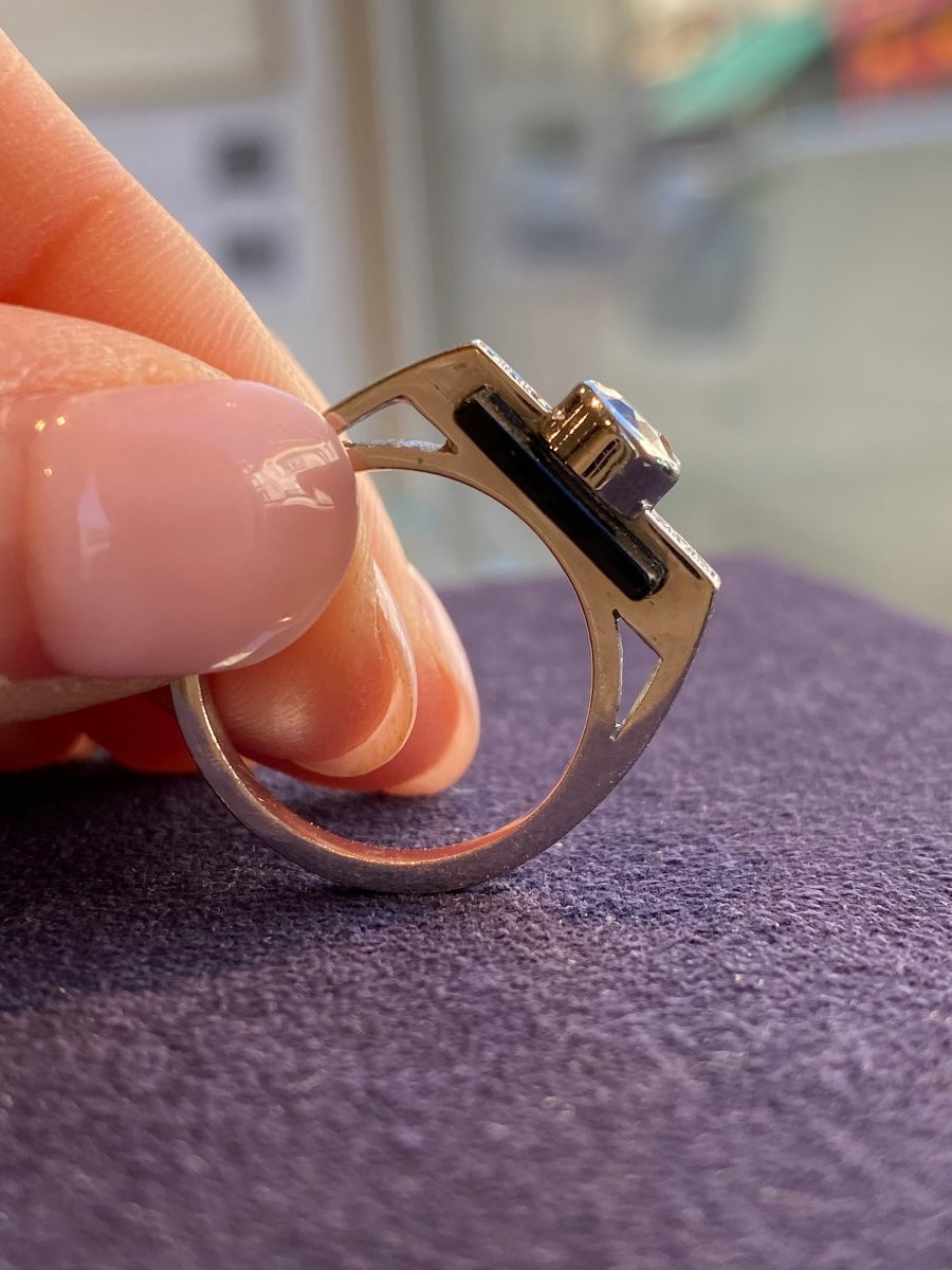 Art Deco Style Ring, Diamonds & Onyx-photo-2