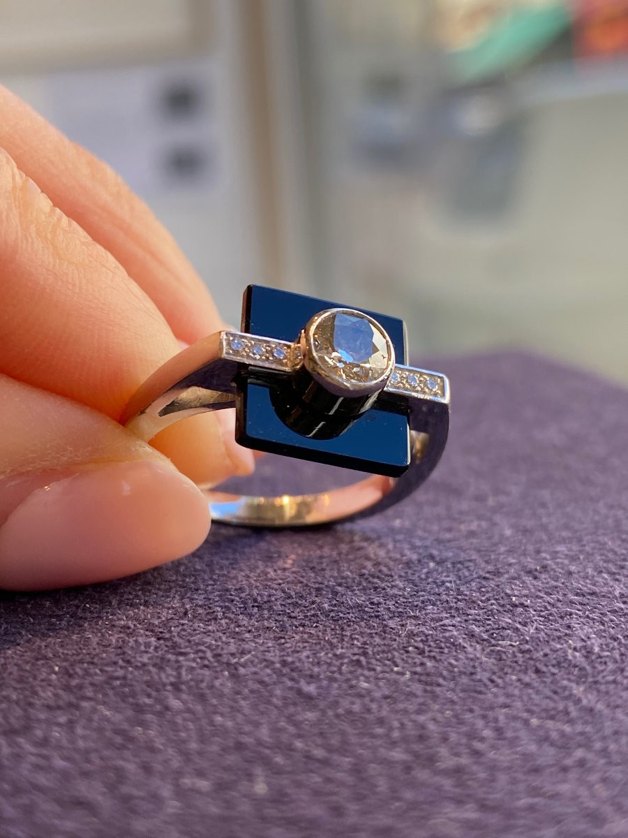 Art Deco Style Ring, Diamonds & Onyx-photo-3