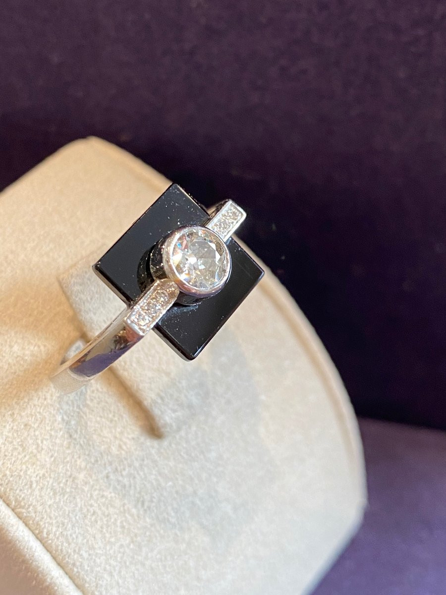 Art Deco Style Ring, Diamonds & Onyx-photo-4
