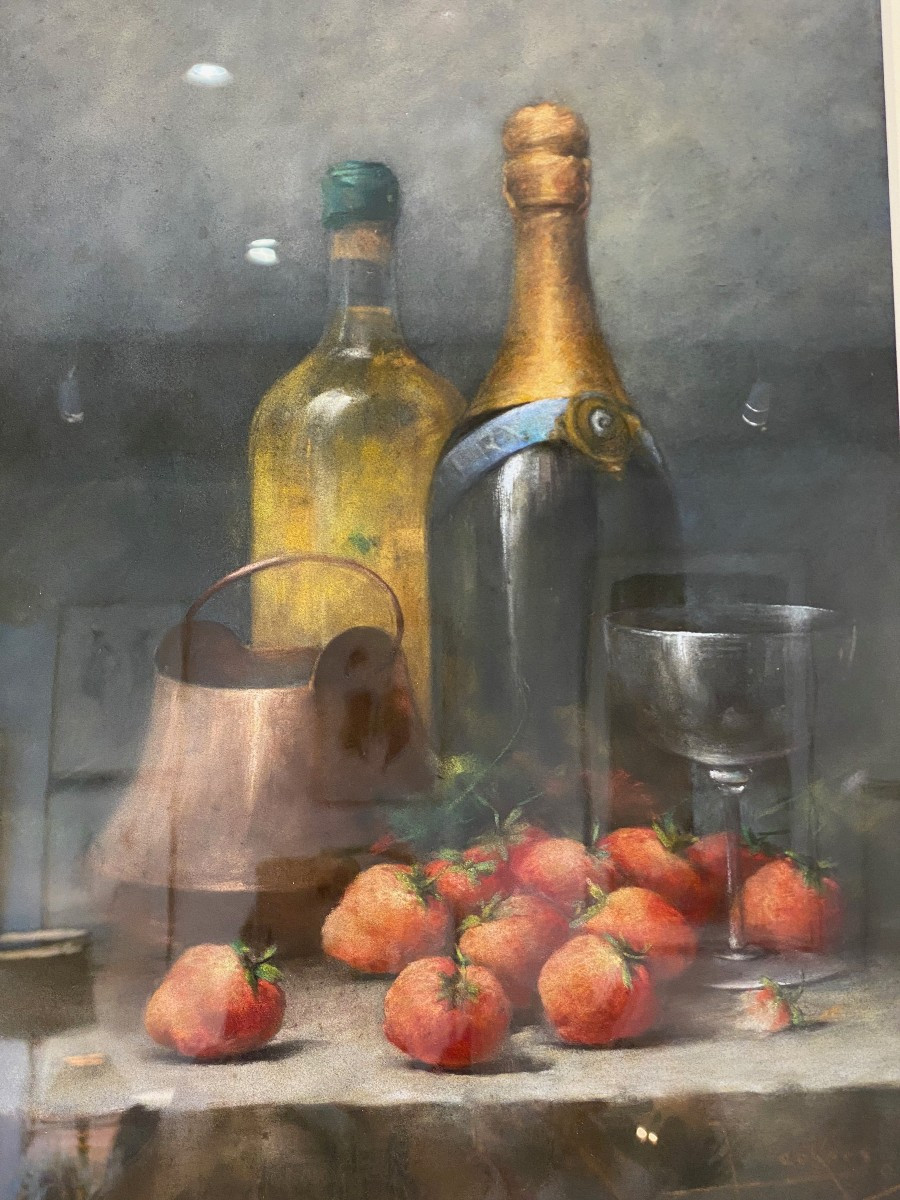 Pastel, Nature Morte à La Bouteille De Champagne