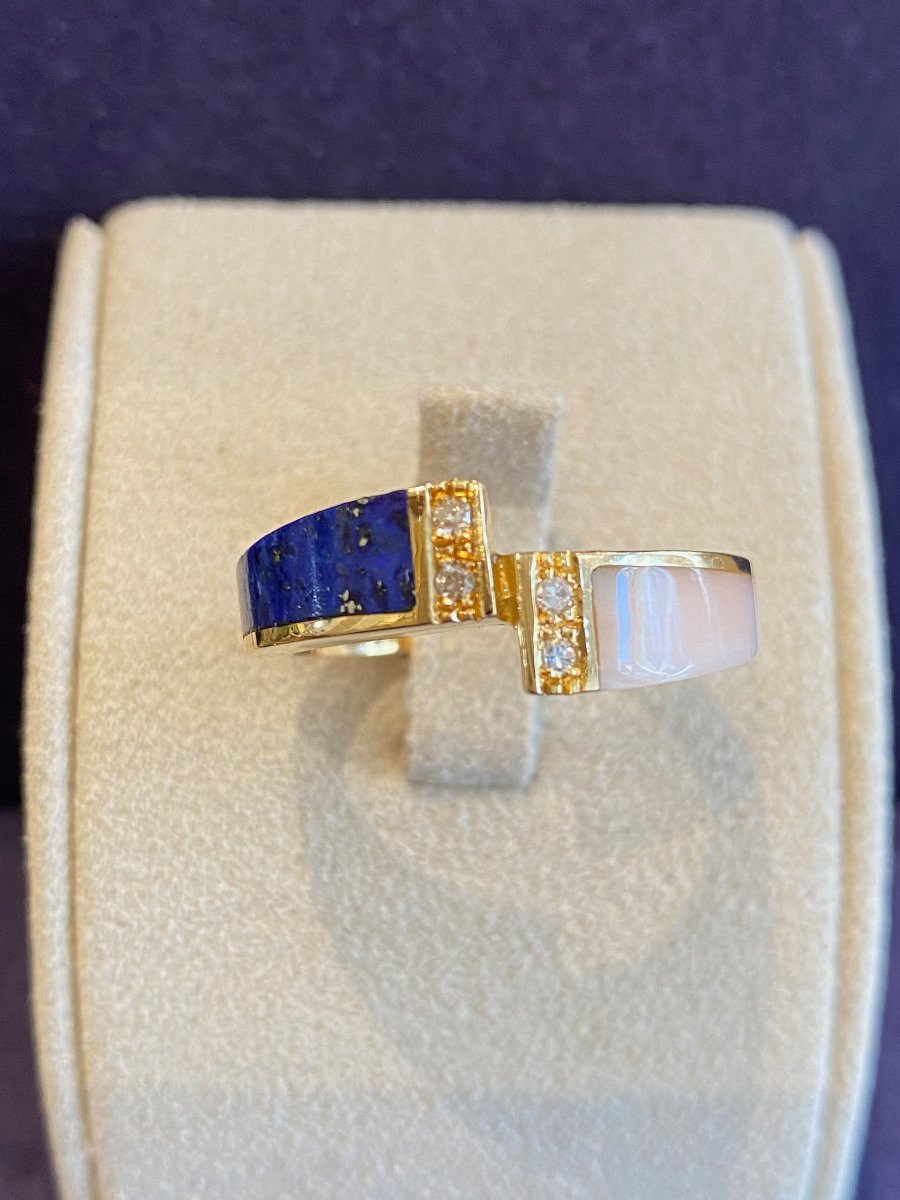 Bague Toi & Moi Lapis Lazuli Et Corail Peau d'Ange-photo-3