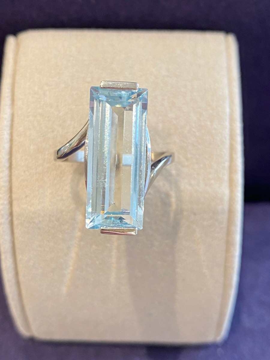 Bague Vintage Or Gris  & Aigue-marine