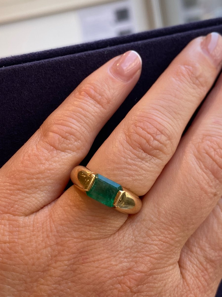 Modernist Yellow Gold & Emerald Ring-photo-4