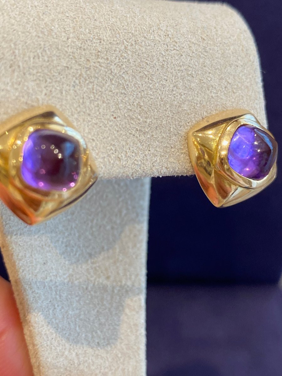 Boucles d'Oreilles En Or & Amethystes Pain De Sucre-photo-3
