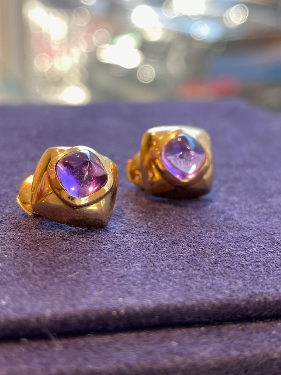 Boucles d'Oreilles En Or & Amethystes Pain De Sucre-photo-3
